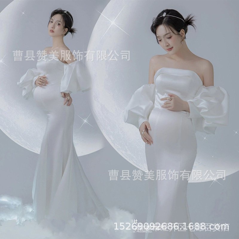 Đầm Bầu Màu Trắng Thiết Kế Mới Dùng Làm Đạo Cụ Chụp Ảnh