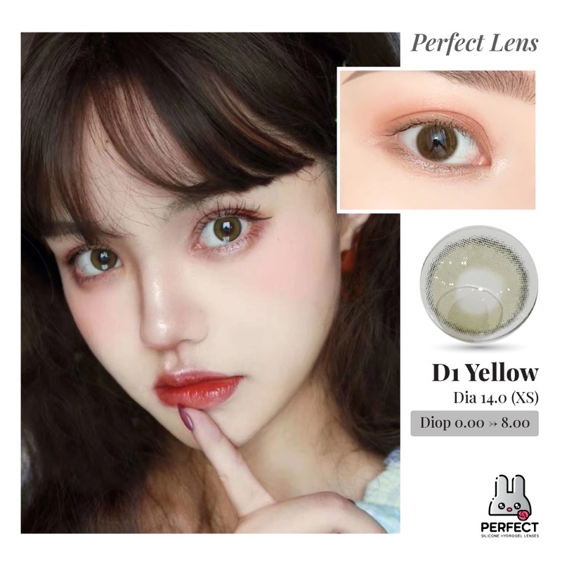 Lens Mắt , Kính Áp Tròng D1 YELLOW BROWN Có Độ Cận và Không Độ , DIA 14.0 , Dành Cho Mắt Nhạy Cảm Giá Sale