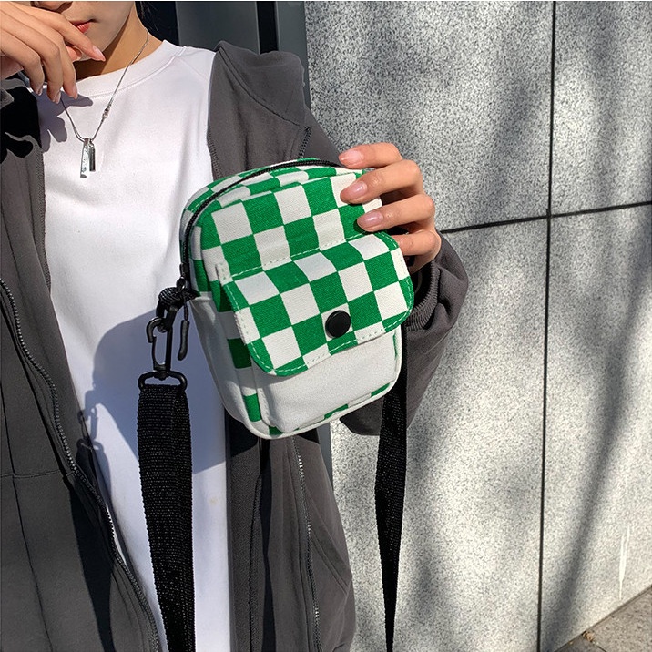 Túi vải đeo chéo checkered size mini túi dáng vuông hottrend đeo vai thời trang vải canvas đi chơi cá tính đẹp rẻ