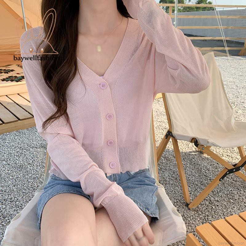Áo Khoác Cardigan Dệt Kim Tay Dài Cổ Chữ V Chống Nắng Thời Trang Cho Nữ | BigBuy360 - bigbuy360.vn