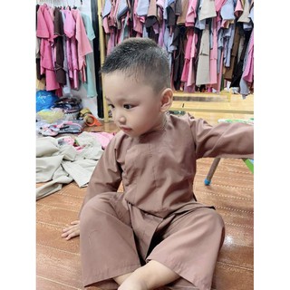 Đồ lam đi chùa bé trai bé gái vạt hò bé. hò nút bóp tay dài cổ tròn 4-40kg