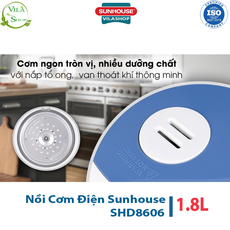 Nồi Cơm Điện, Nồi Cơm Đa Năng 1.8 L Sunhouse SHD8606 Thiết Kế Mới Lạ, Đẹp Mắt, Quai Xách Chống Bỏng An Toàn