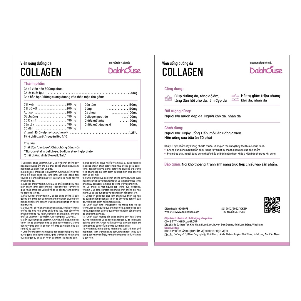 Viên rau thảo mộc dưỡng da collagen Dalahouse - Phục hồi, dưỡng da, làm đẹp từ bên trong