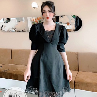 Bigsize Đầm cổ tim phối ren D353