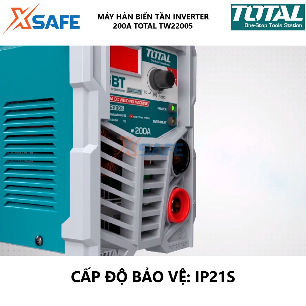 Máy hàn điện tử TOTAL TW220052 Máy hàn điện tử Inverter MMA Điện thế 220-240V Điện áp 10-200A Điện thế không tải 70V