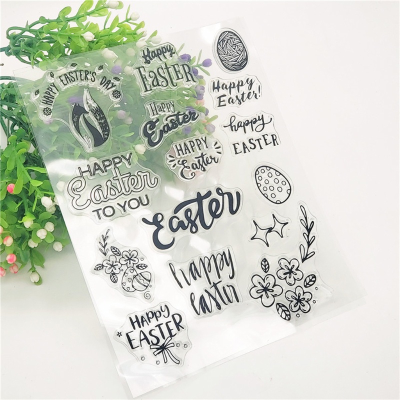 Con Dấu Silicon Trong Suốt In Nổi Họa Tiết Chữ Happy Easter Day Dùng Trang Trí Sổ Tay DIY