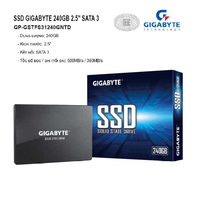 [Tặng dây sata] Ổ cứng SSD Gigabyte 256GB SATA 2,5 inch (Đoc 500MB/s, Ghi 420MB/s) Chính hãng BH 36 tháng | WebRaoVat - webraovat.net.vn