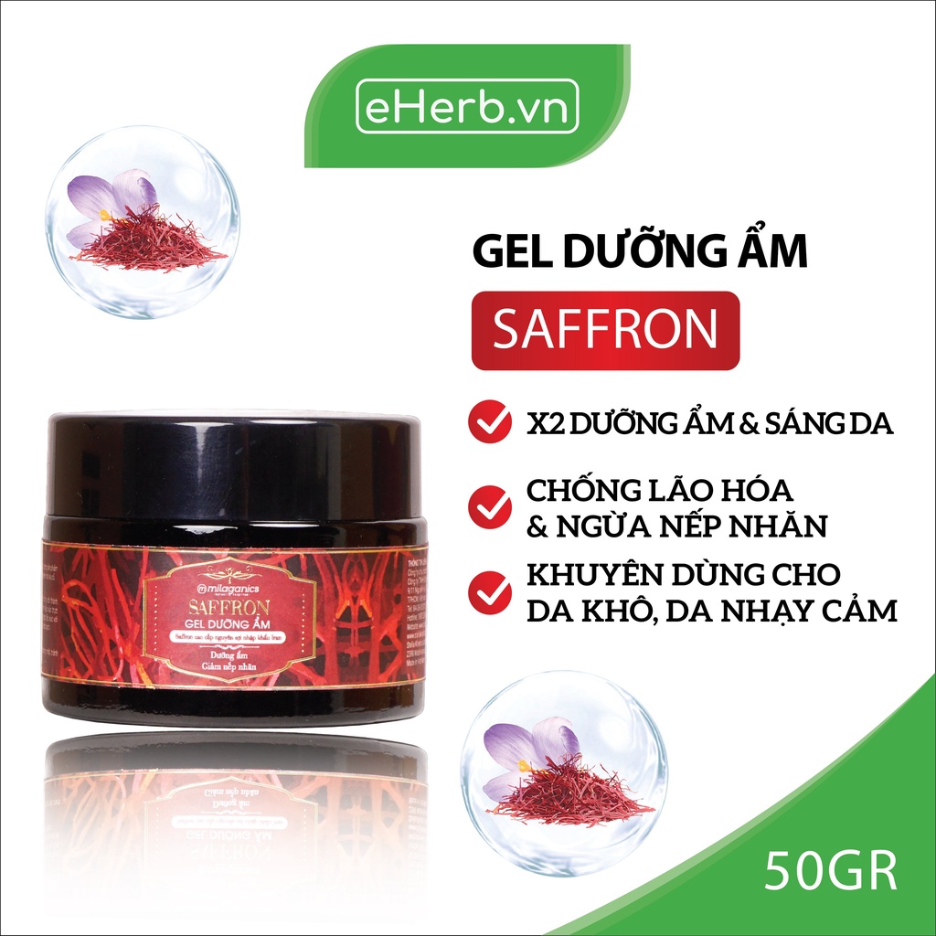 Gel Dưỡng Ẩm Trắng Da Sợi Saffron Nguyên Chất Nhập Khẩu 100% Iran MILAGANICS 50gr (Hũ)