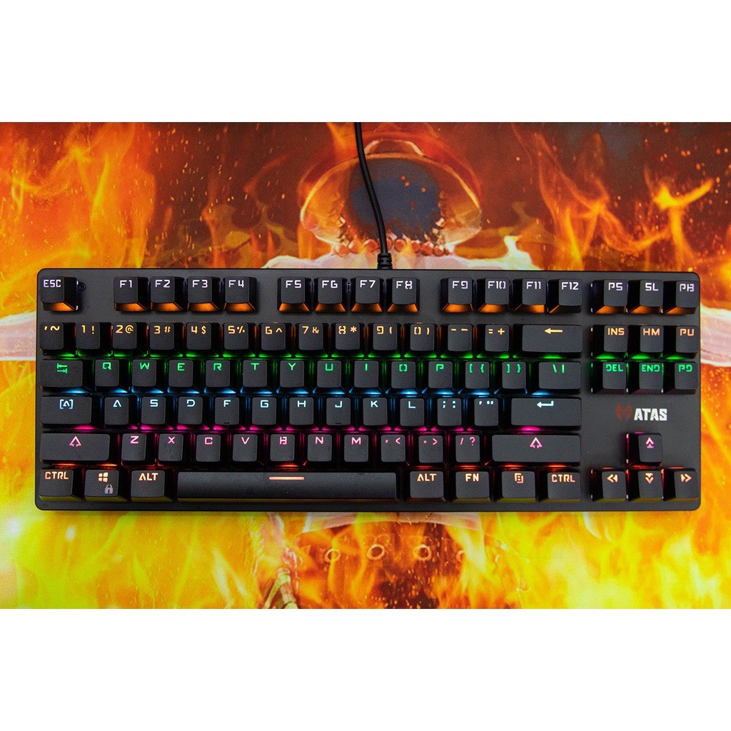 Bàn phím cơ gaming Atas A950, blue switch, led Rainbow, chống nước - 87 Key