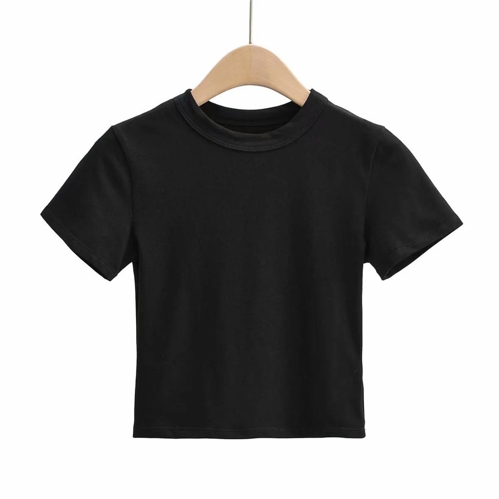 Áo Thun Croptop Nữ Tay Ngắn Cổ Tròn Cao Form Ôm Body Màu Trắng | BigBuy360 - bigbuy360.vn