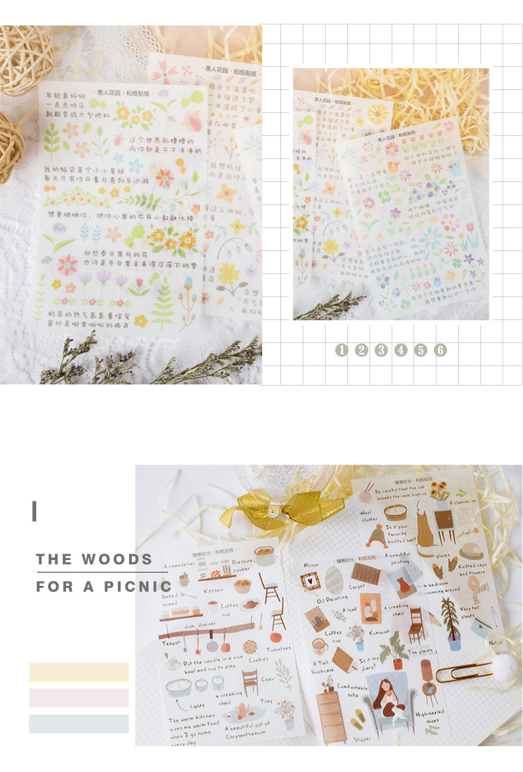 DecorMe Set 3 sticker lụa tự cắt hình dán dễ thương, trang trí sổ bullet journal