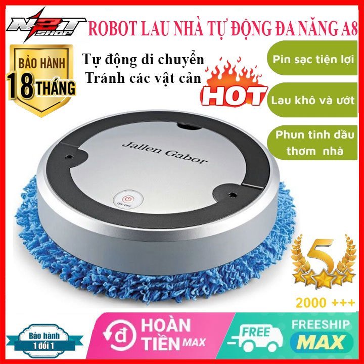 Robot hút bụi lau nhà A8, Rô bốt hút bụi lập trình dọn dẹp, Hút, Quét, Lau, Cảm biến thông minh,phun sương đa năng