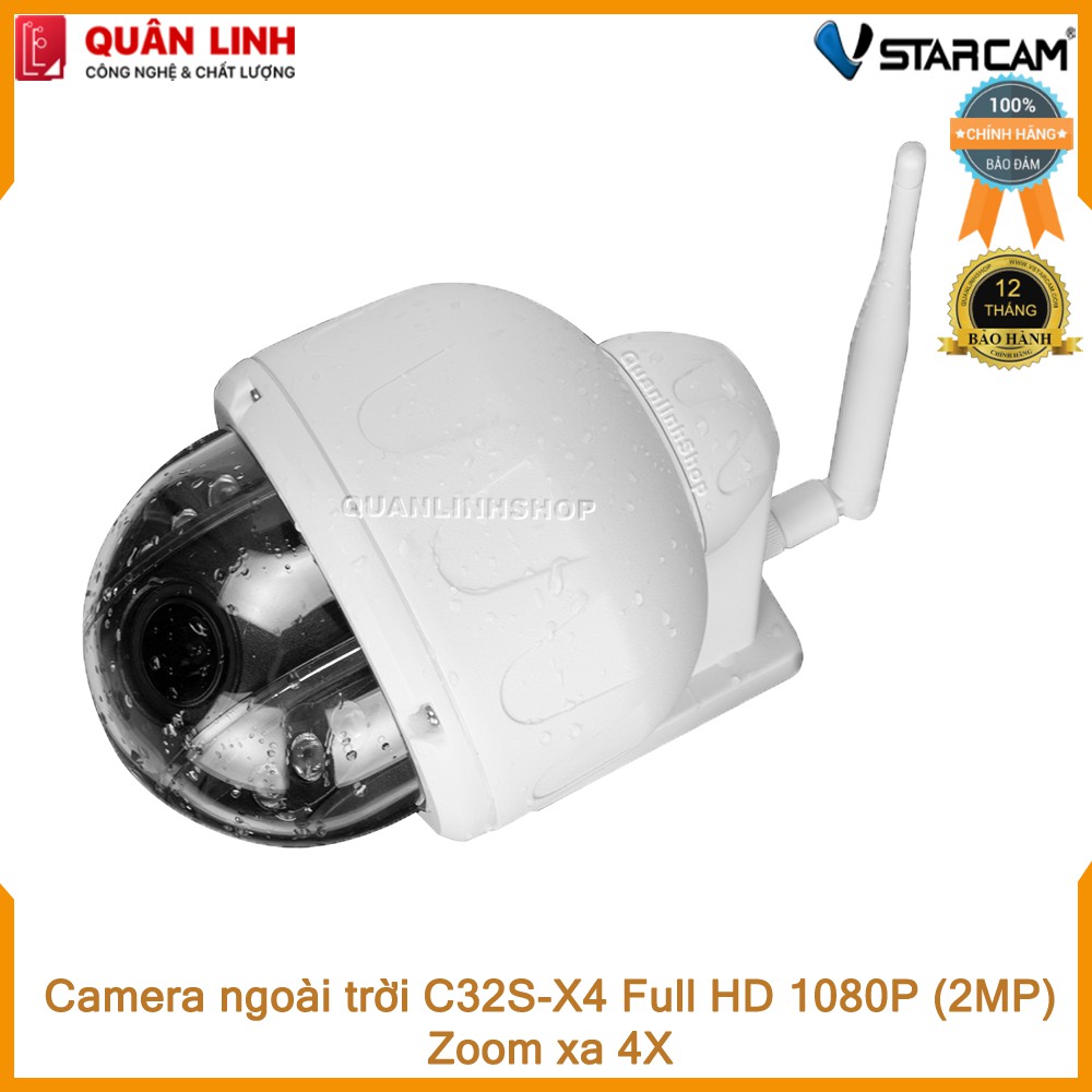 Camera giám sát IP Wifi hồng ngoại ngoài trời zoom xa 4X Full HD 1080P 2MP Vstarcam C32s-X4 kèm thẻ nhớ 128GB