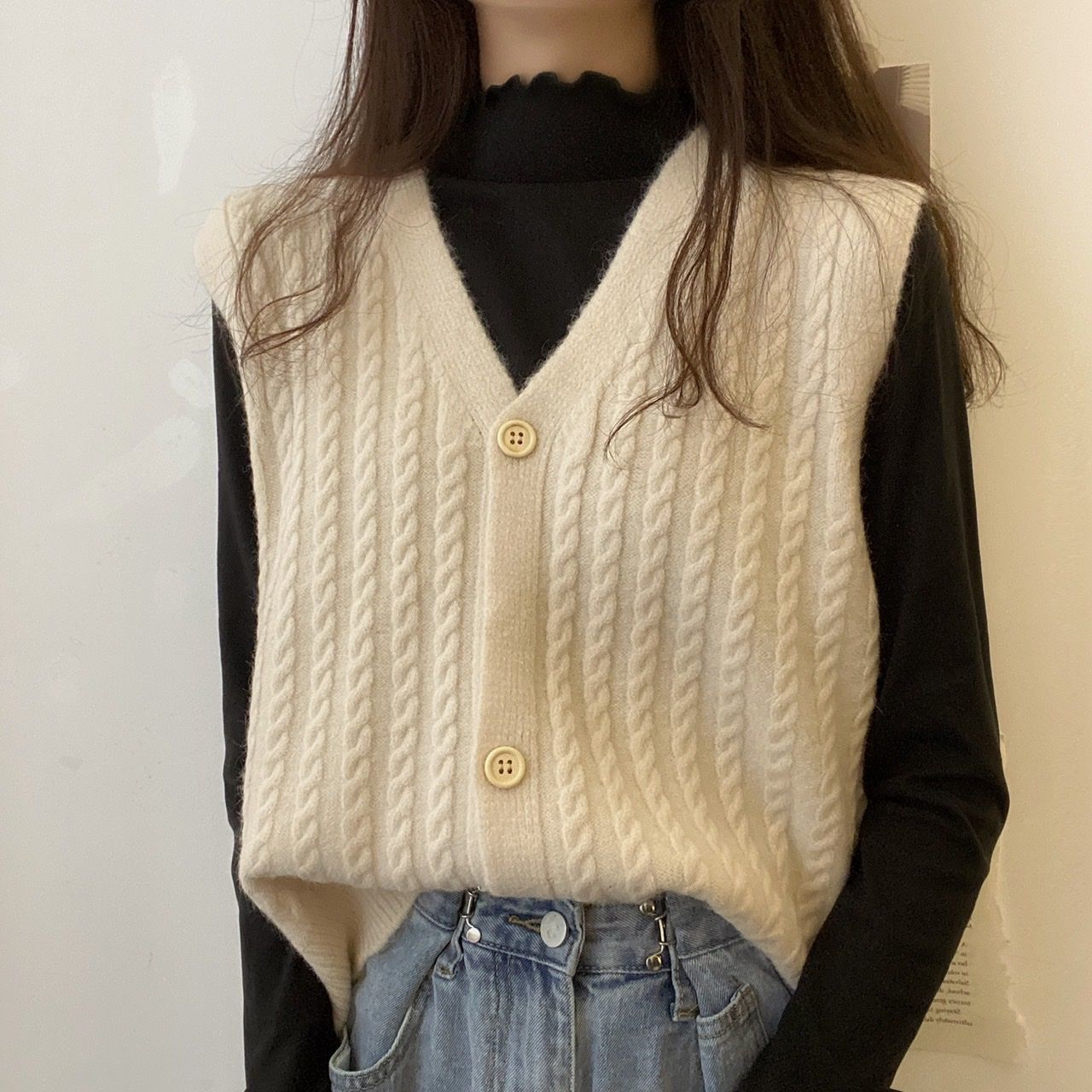 Áo gile dệt kim cổ chữ V kiểu cardigan phong cách Hàn Quốc dành cho nữ | BigBuy360 - bigbuy360.vn