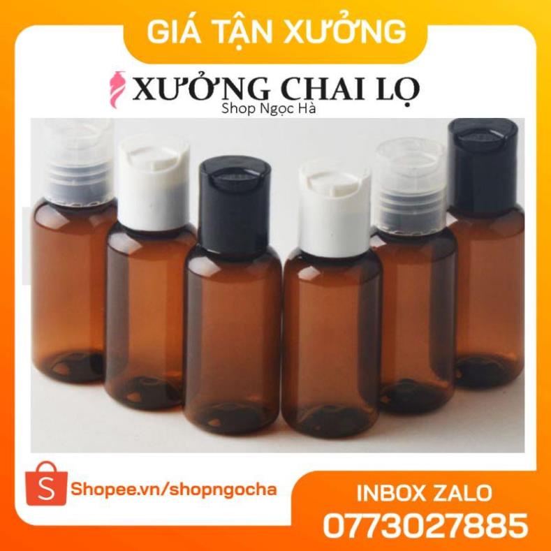 Chai nhựa pet Nâu tròn nắp nhấn 50ml,100ml,30ml,20ml chiết mỹ phẩm , phụ kiện du lịch