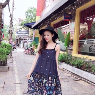 Đầm bầu lanh 2 dây(nhiều vân)