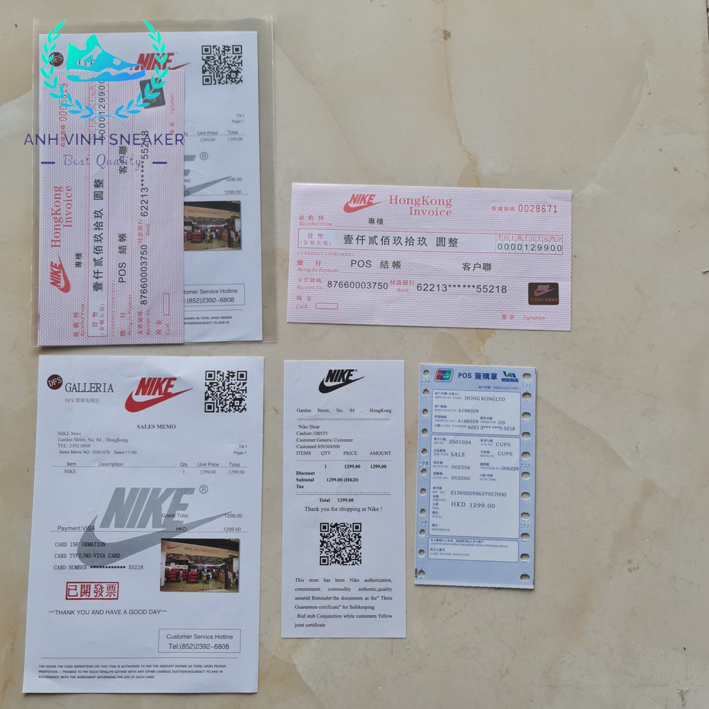 Bill giày sneaker tem thẻ hóa đơn giấy tờ giày thể thao