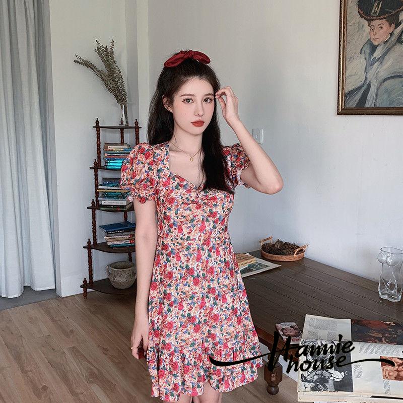 Đầm họa tiết hoa tay bồng ngọt ngào xinh xắn thời trang mùa hè cho nữ