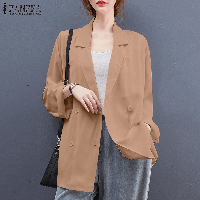 Áo Khoác Suit ZANZEA Tay Dài Có Cổ Màu Trơn Phối Hàng Nút Thời Trang Đường Phố Retro Cho Nữ