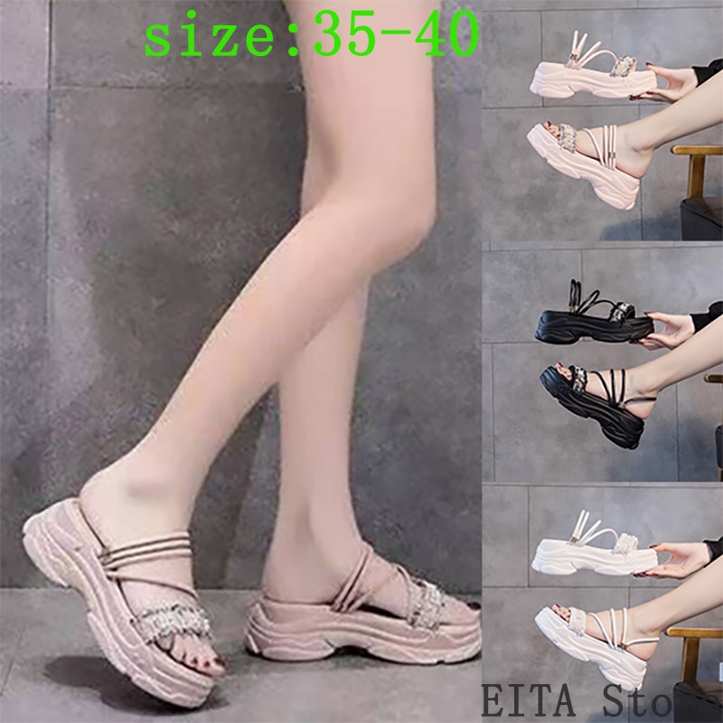 Giày  mùa hè Giày đi làm cho học sinh Bàn chân thoải mái bánh mì sandal nữ đế cao xăng đan