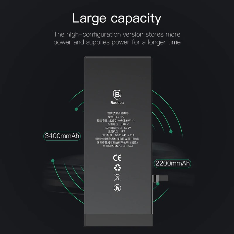 Baseus Original High Capacity 2250mAh Polymer Battery For IPhone7 Battery For Iphone 7 Batteria