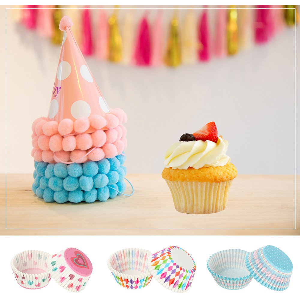 Bộ 100 cốc giấy để tự làm bánh Cupcake nhiều màu chống dầu tiện dụng