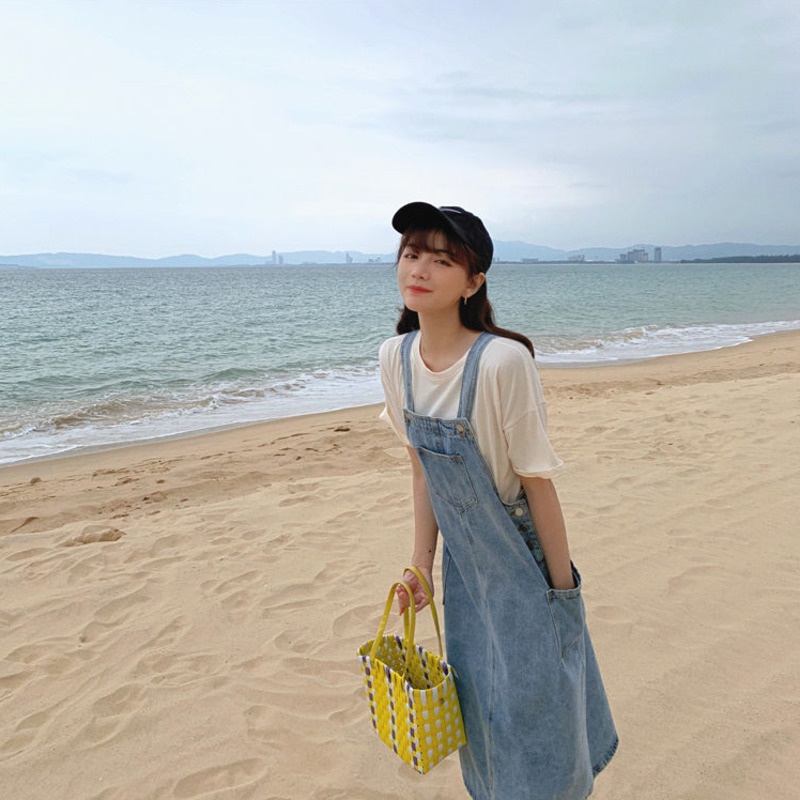 Đầm Yếm Denim Dáng Chữ A Rộng Dài Vừa Vặn Mùa Thu Mới