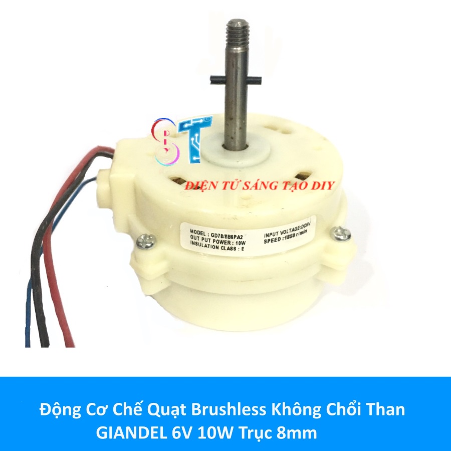 Động Cơ Chế Quạt Brushless Không Chổi Than GIANDEL 6V 10W Trục 8mm