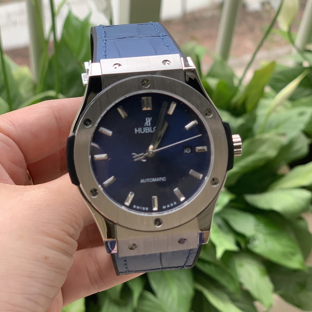 [Giảm 50%] Đồng Hồ Nam HBLOT Máy cơ Dây Cao Su (Xanh) Mặt kính sapphire chống xước chống nước. CỰC CHẤT