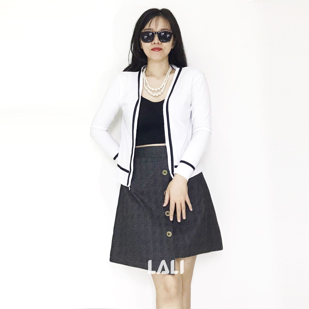 Áo khoác cardigan thun gân kẻ sọc