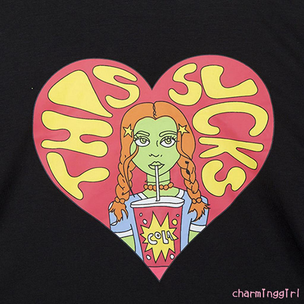 Áo thun nữ ngắn tay cổ tròn in hình hoạt hình