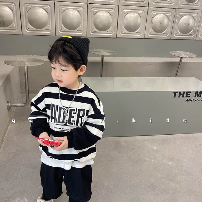 Áo Sweater Giả Hai Mảnh Họa Tiết Kẻ Sọc Phong Cách Phương Tây Thời Trang Xuân Thu Mới Dành Cho Bé Trai Bé Gái