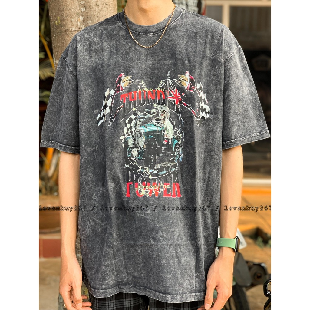 Áo thun Đen Wash màu - Vintage Rock Wash Tee size Âu (ảnh thật)