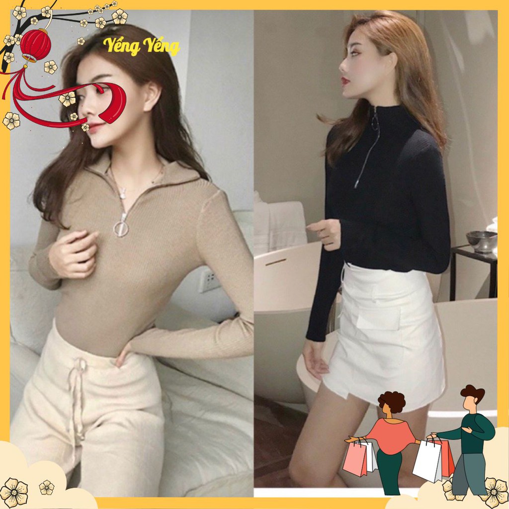 ÁO LEN TĂM NỮ CỔ TRỤ KÉO KHOÁ - 2 MÀU