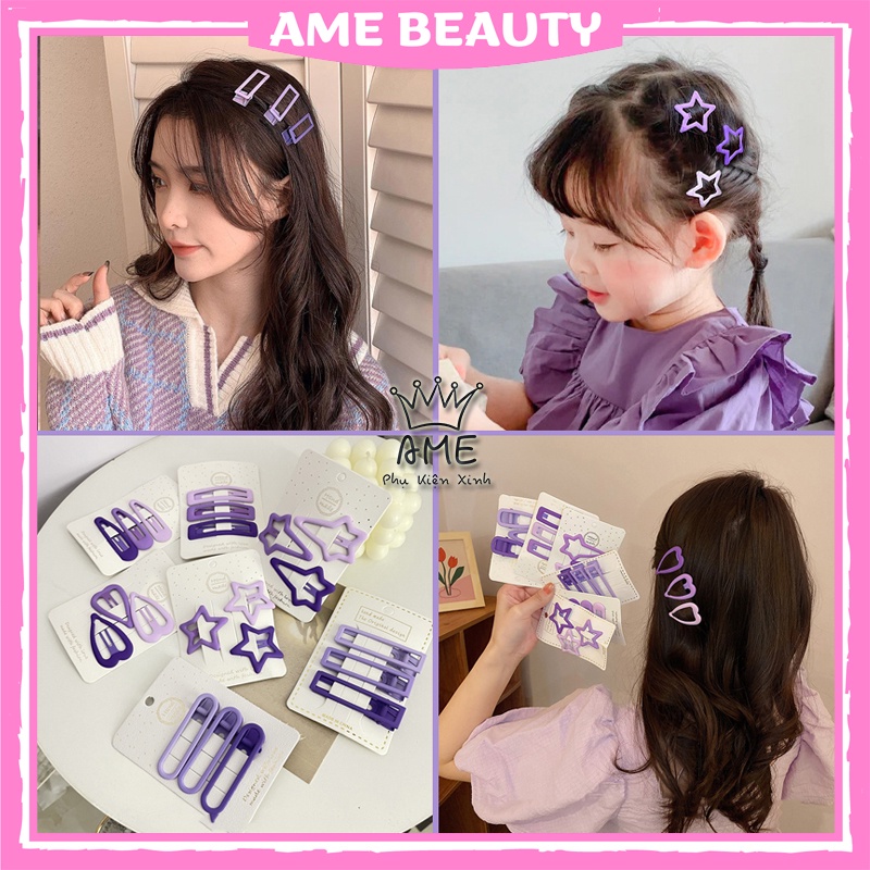 Bộ kẹp tóc mái màu tím Hàn Quốc Ame Beauty , kẹp mái hottrend 2022 dễ thương dành cho nữ