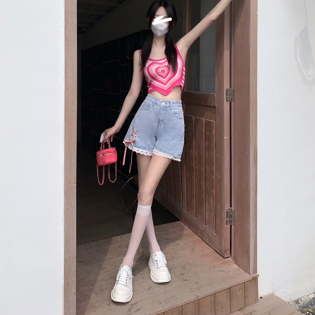Quần Short Denim Lưng Cao Phong Cách Hàn Quốc Đơn Giản Dành Cho Nữ