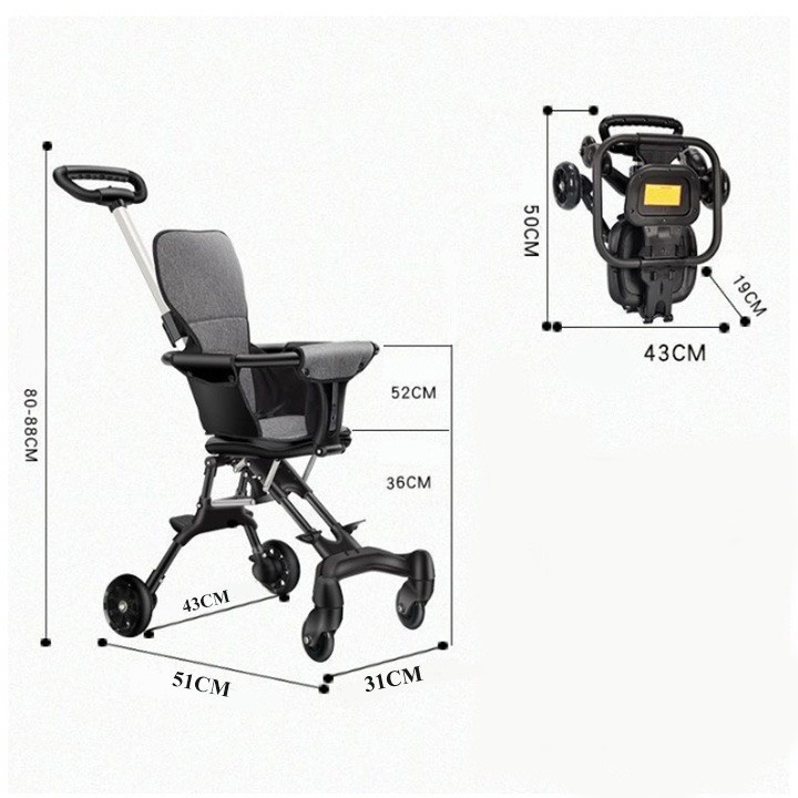 Xe Đẩy Gấp Gọn Đổi Chiều Cho Bé Kèm Đệm Ghế