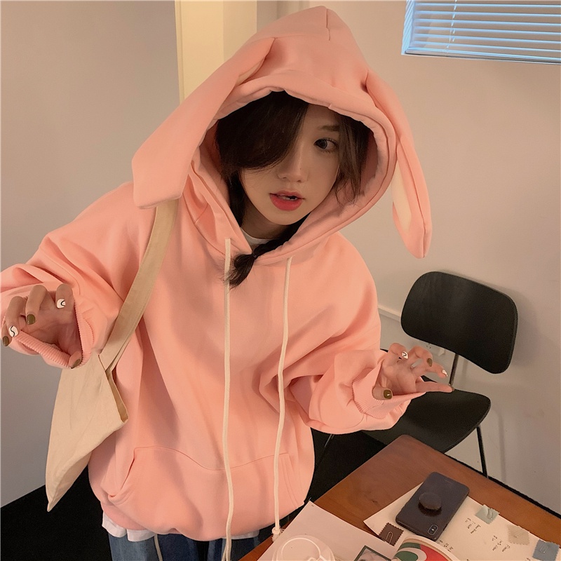 Áo hoodie dài tay cỡ lớn phối nhung dễ thương 47315 | BigBuy360 - bigbuy360.vn