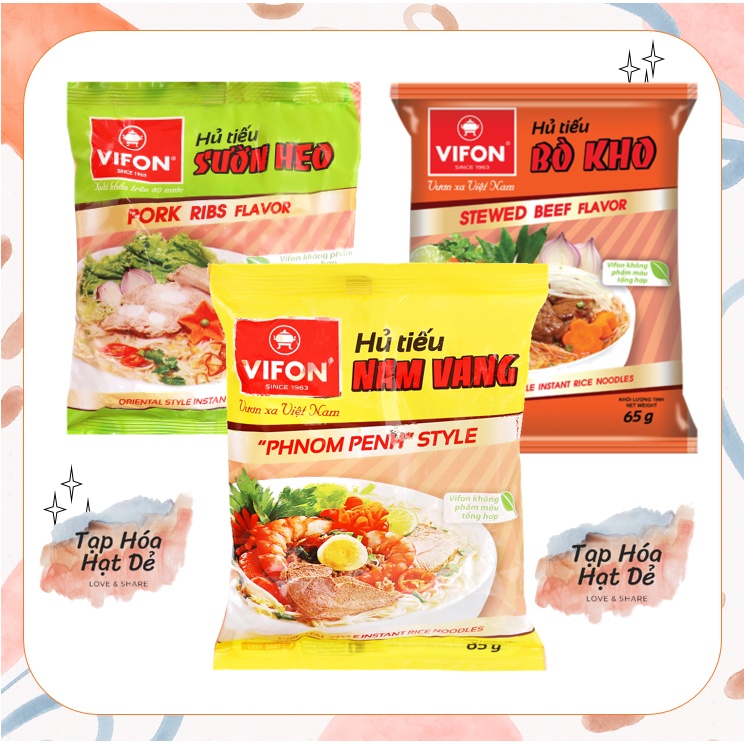 Hủ Tiếu Nam Vang/ Bò kho/ Sườn heo VIFON 65g/gói (đủ 3 vị)