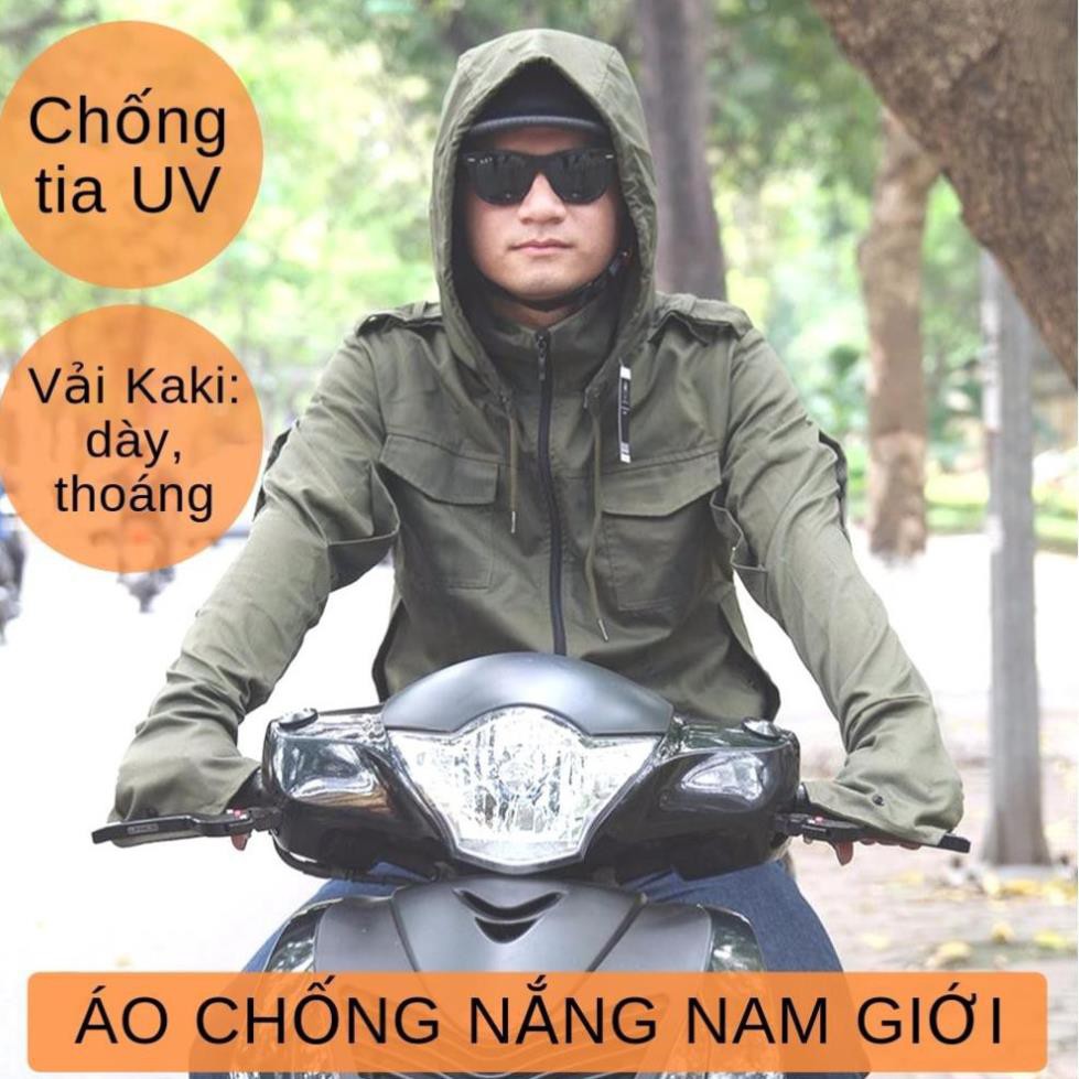 {Sẵn Hàng} sỉ, lẻ Áo chống nắng cho Nam loại Vải Kaki dày kiêm áo khoác có mũ