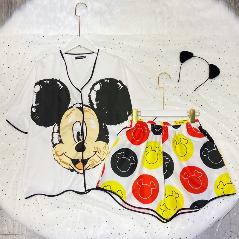 Bộ đồ ngủ form tay lỡ nữ chất kate lụa in hình hoạt hình, đồ bộ pijama from cánh dơi mặc ở nhà