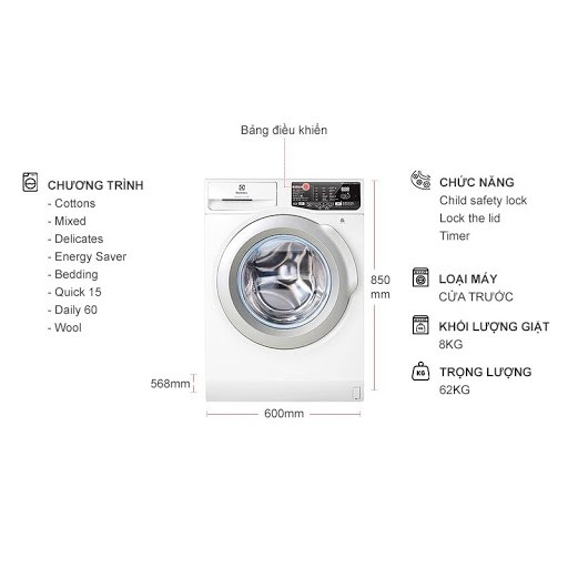 Máy giặt Electrolux 8 Kg EWF8025EQWA (Miễn phí giao tại HN-ngoài tỉnh liên hệ shop)