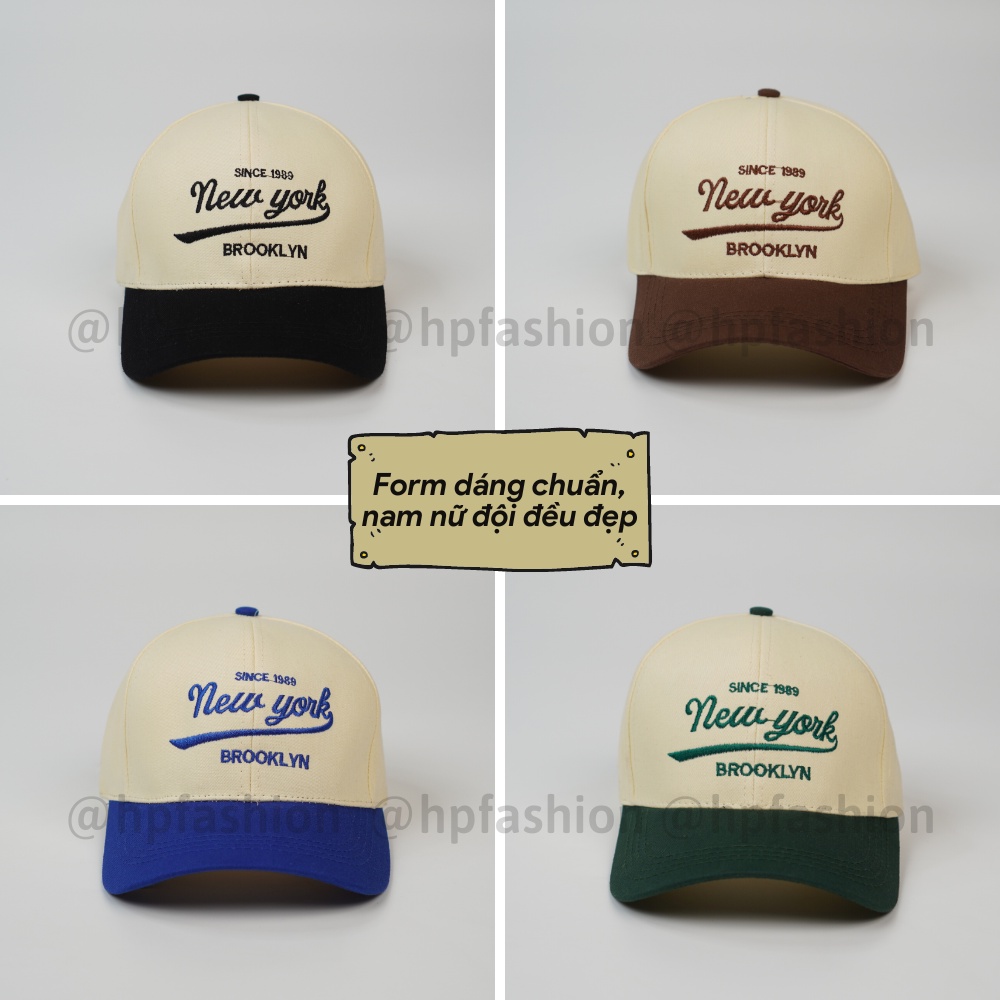 Mũ lưỡi trai ❤️ Nón kết phối màu thêu chữ NewYork Brooklyn chất kaki cao cấp form unisex nam nữ N89 - Happy Style