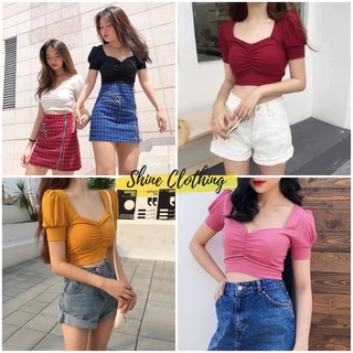 [ Inbox trước để chọn màu] Áo Crop top thun gân , thun trơn xinh xắn Shine Clothing