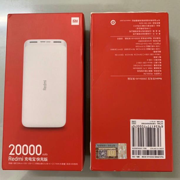 [Mã 44ELSALE2 giảm 7% đơn 300K] Pin dự phòng Xiaomi Redmi 20000mah hàng chính hãng (PD260350)