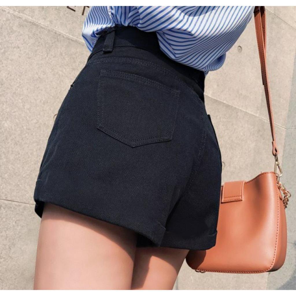 Quần Short Bò giấy Cạp cao MÀU ĐEN -TRẮNG