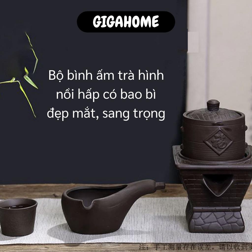 Bình trà hoa văn   GIÁ VỐN]   Bộ bình ấm trà hình nồi hấp xoay cối để trà chảy xuống độc đáo bằng sứ cao cấp 9487