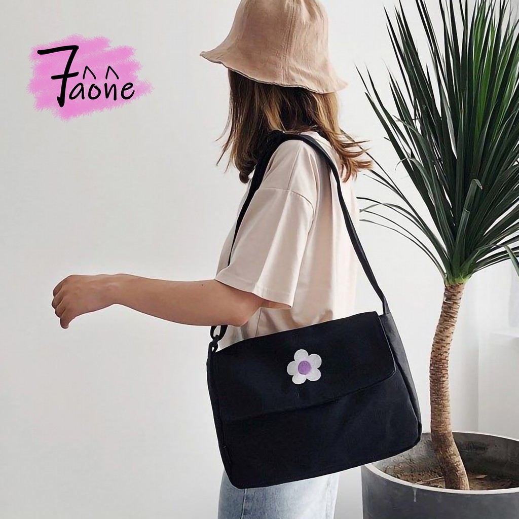 TÚI TOTE BÔNG HOA TÍM ĐEO CHÉO HÌNH IN (CÓ TÚI CON + NÚT NAM CHÂM) VẢI CANVAS UNISEX