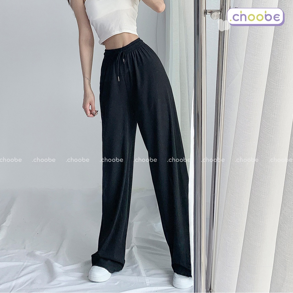 Quần ống rộng nữ Choobe vải gân tăm cạp cao co giãn kiểu culottes dáng thụng mềm mại Q48