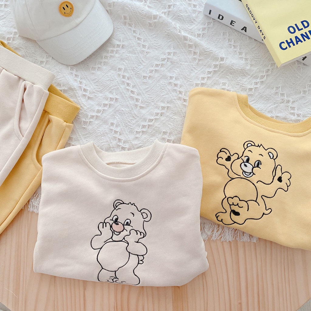 Bộ Nỉ In Hình Chú Gấu Béo Cho Bé, Bộ Thu Đông Chất Nỉ Da Cá Cao Cấp Cho bé trai từ 7-18kg - LILA KIDS